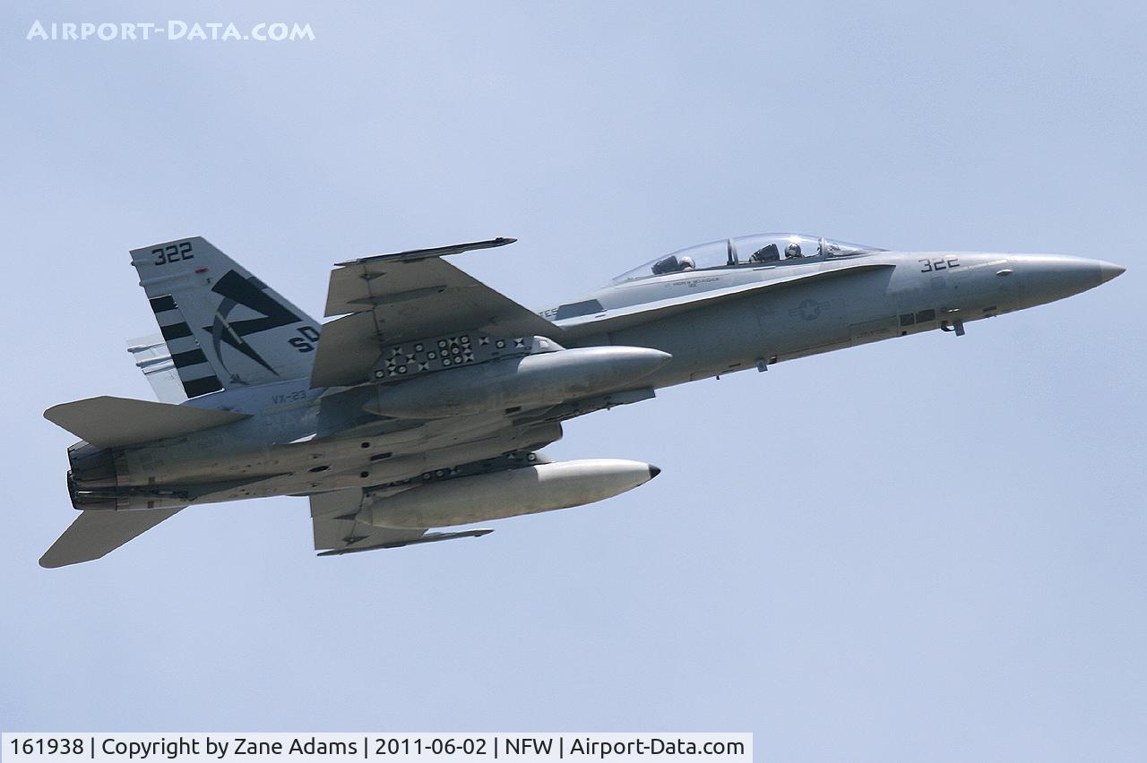 161938, McDonnell Douglas F/A-18B Hornet C/N 1040/C254, VX-23 F/A-18 departs NAS Fort Worth for the delivery flight of F-35C, CF-03, to NAS Pax River