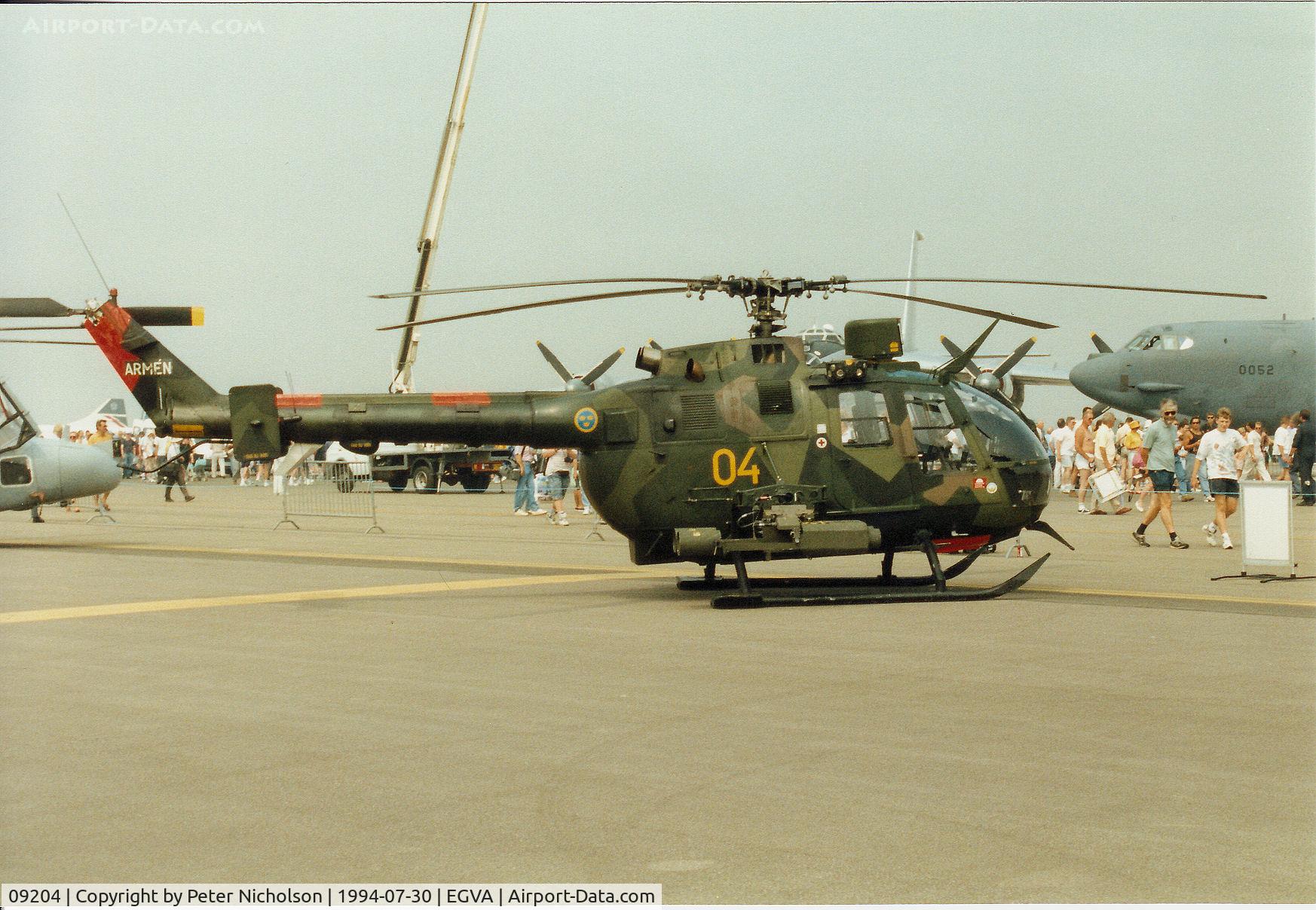 09204, MBB Hkp9A (Bo-105CB-3) C/N S-1754, Hkp-9a of the Royal Swedish Army on display at the 1994 Intnl Air Tattoo at RAF Fairford.