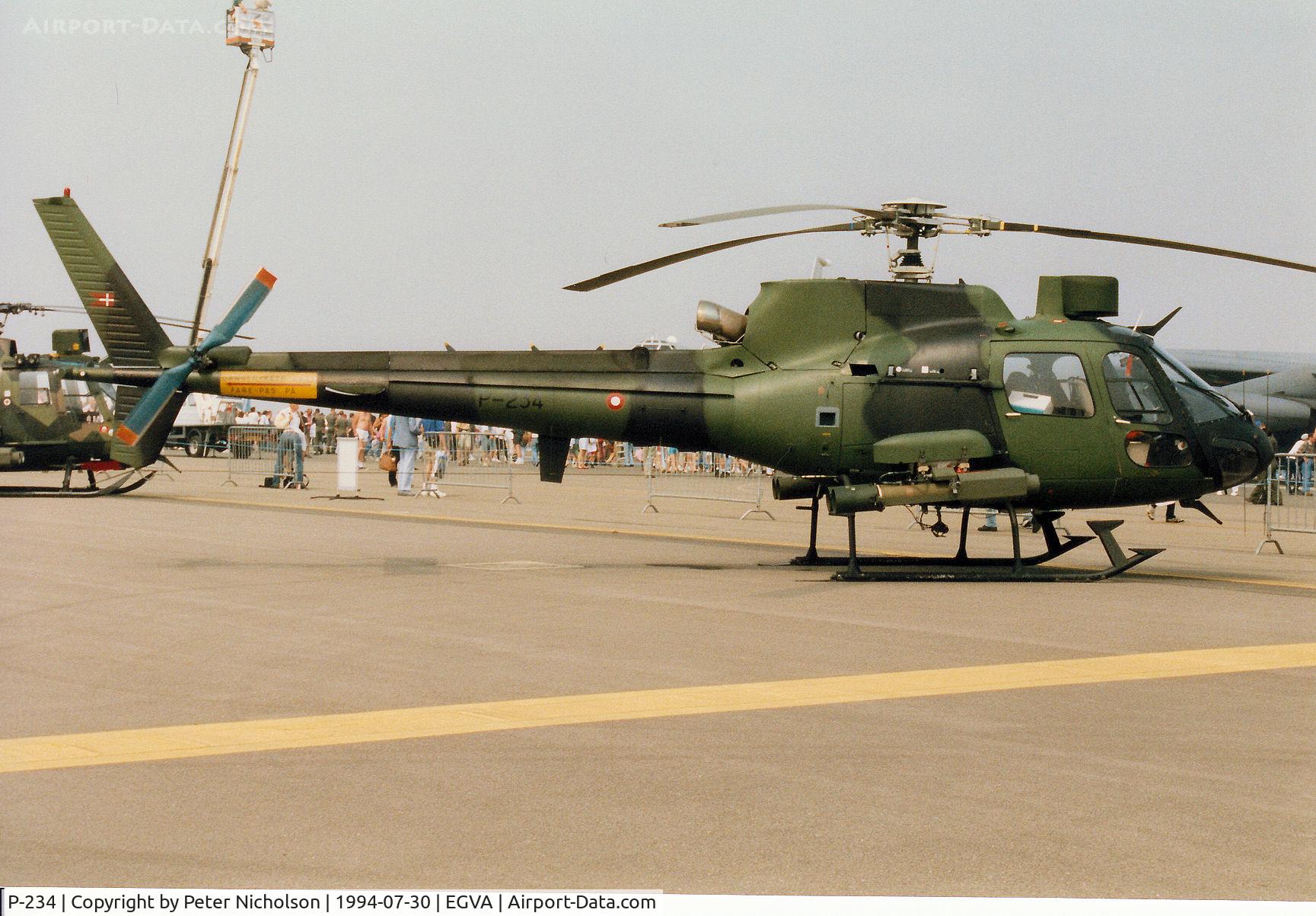 P-234, Aerospatiale AS-550C-2 Fennec C/N 2234, AS-550C-2 Fennec, callsign Danish Army 3360, on display at the 1994 Intnl Air Tattoo at RAF Fairford.