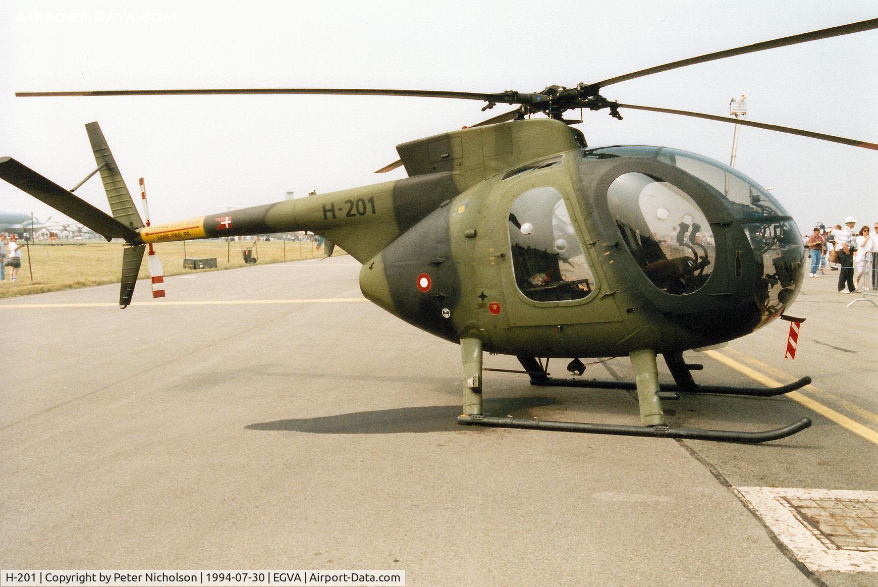 H-201, 1971 Hughes 500M C/N 109-0201M, Hughes 500M of the Danish Army Air Service at Vandel Air Base on display at the 1994 Intnl Air Tattoo at RAF Fairford.