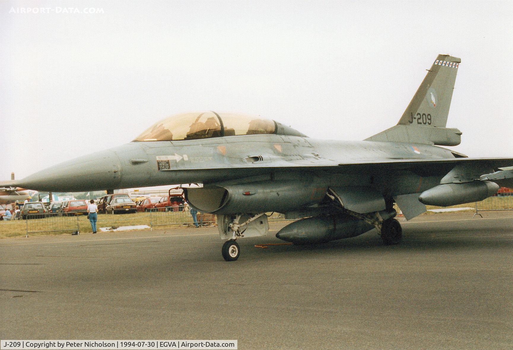J-209, 1983 General Dynamics F-16BM Fighting Falcon C/N 6E-28, F-16B Falcon, callsign Polly 2, of 322 Squadron of the Royal Netherlands Air Force at Leeuwarden on display at the 1994 Intnl Air Tattoo at RAF Fairford.