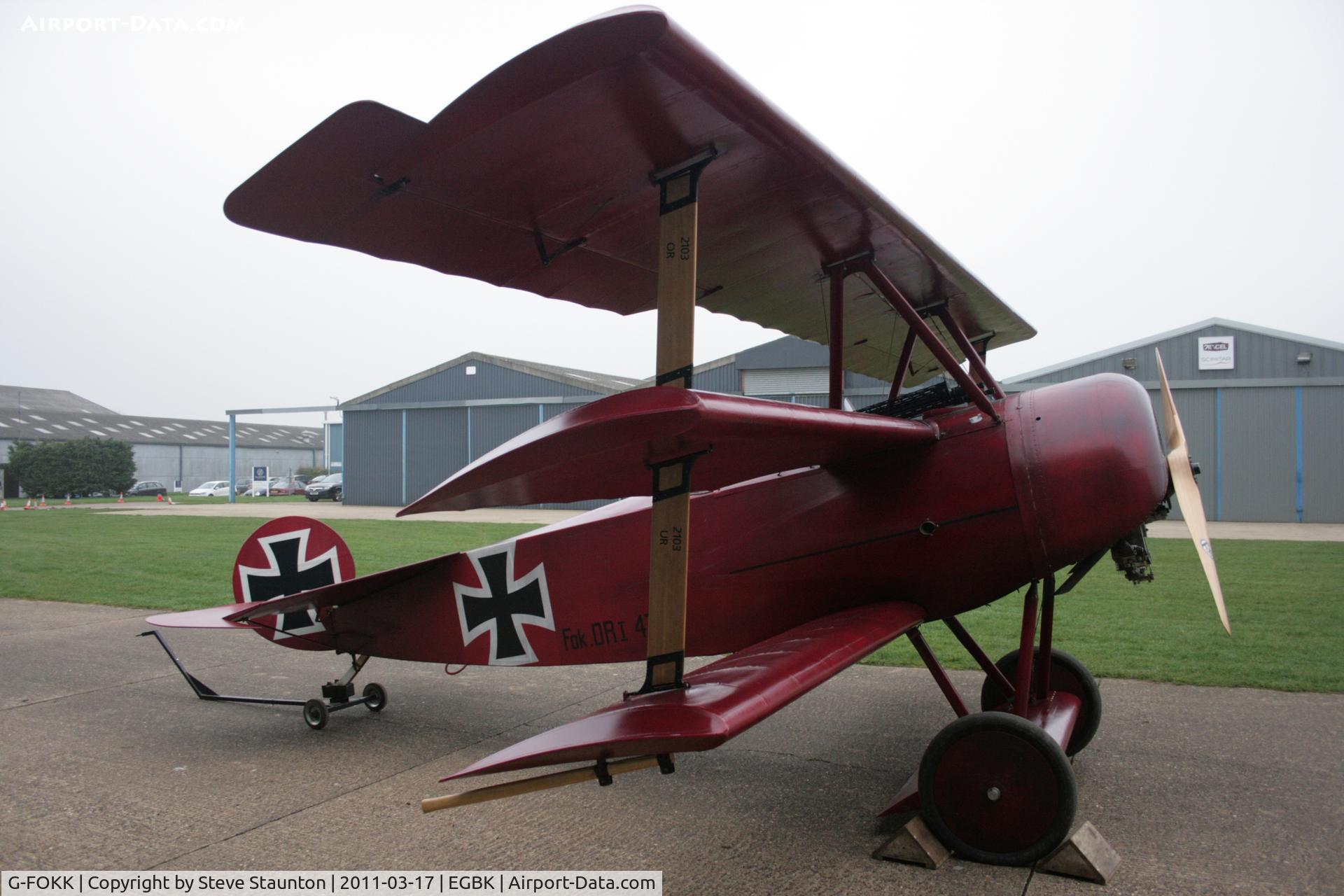 G-FOKK, 2006 Fokker Dr.1 Triplane Replica C/N PFA 238-14253, Taken at Sywell Airfield March 2011
