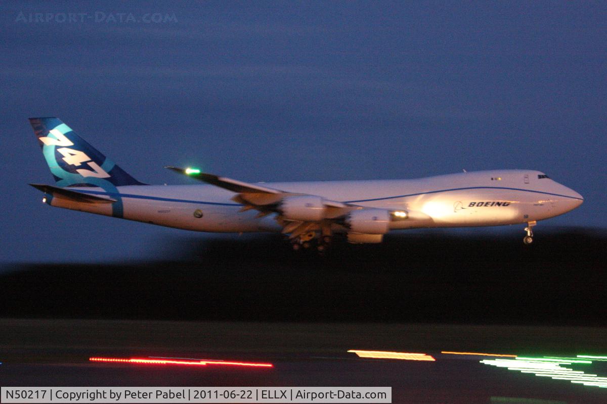 N50217, 2010 Boeing 747-8R7F C/N 35806, first landing in LUX