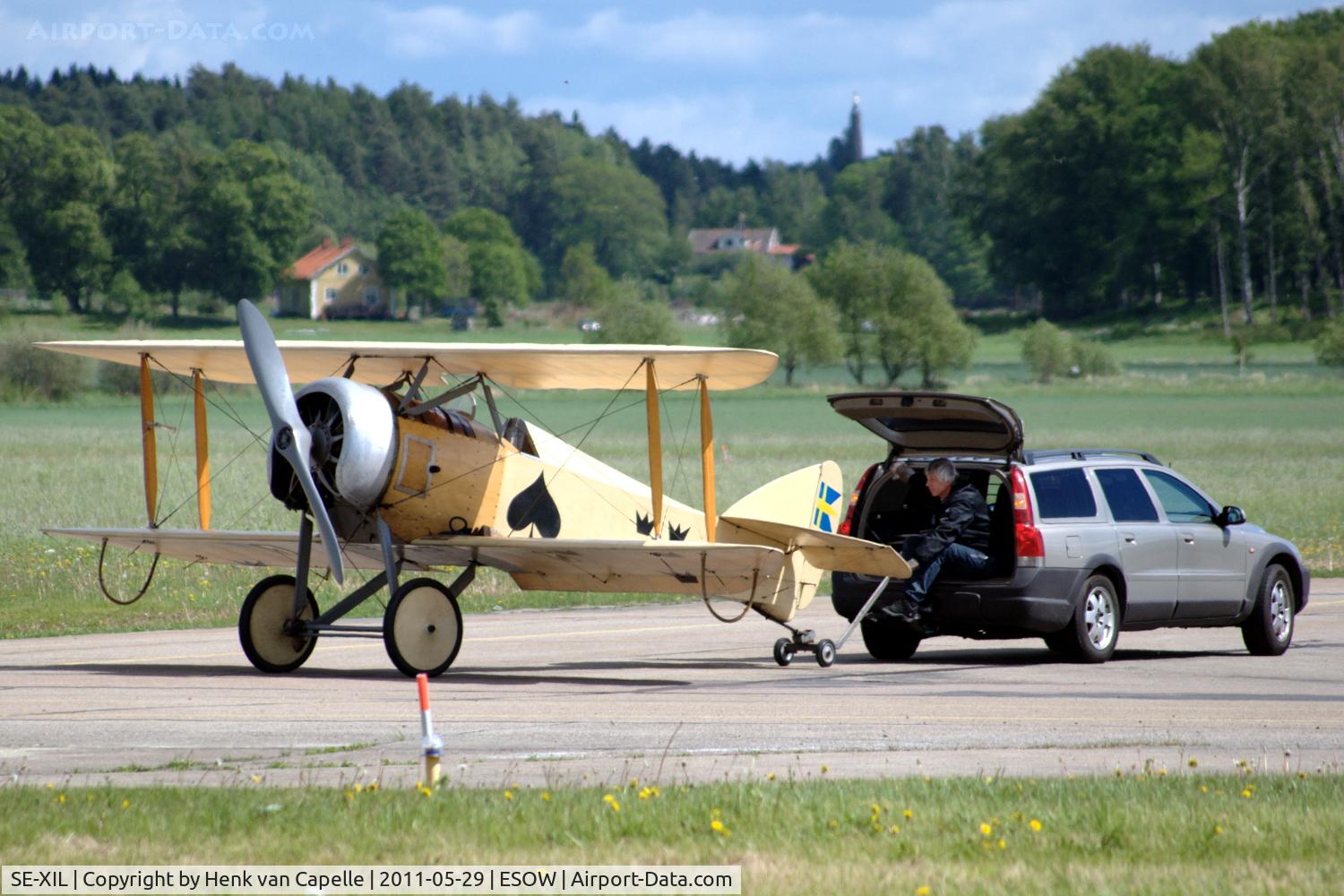 SE-XIL, 1988 CVM Ö-1 Tummelisa C/N 362, The Tummelisa being towed behind a car to the grass for a display at Västerås Hässlö airport, Sweden.