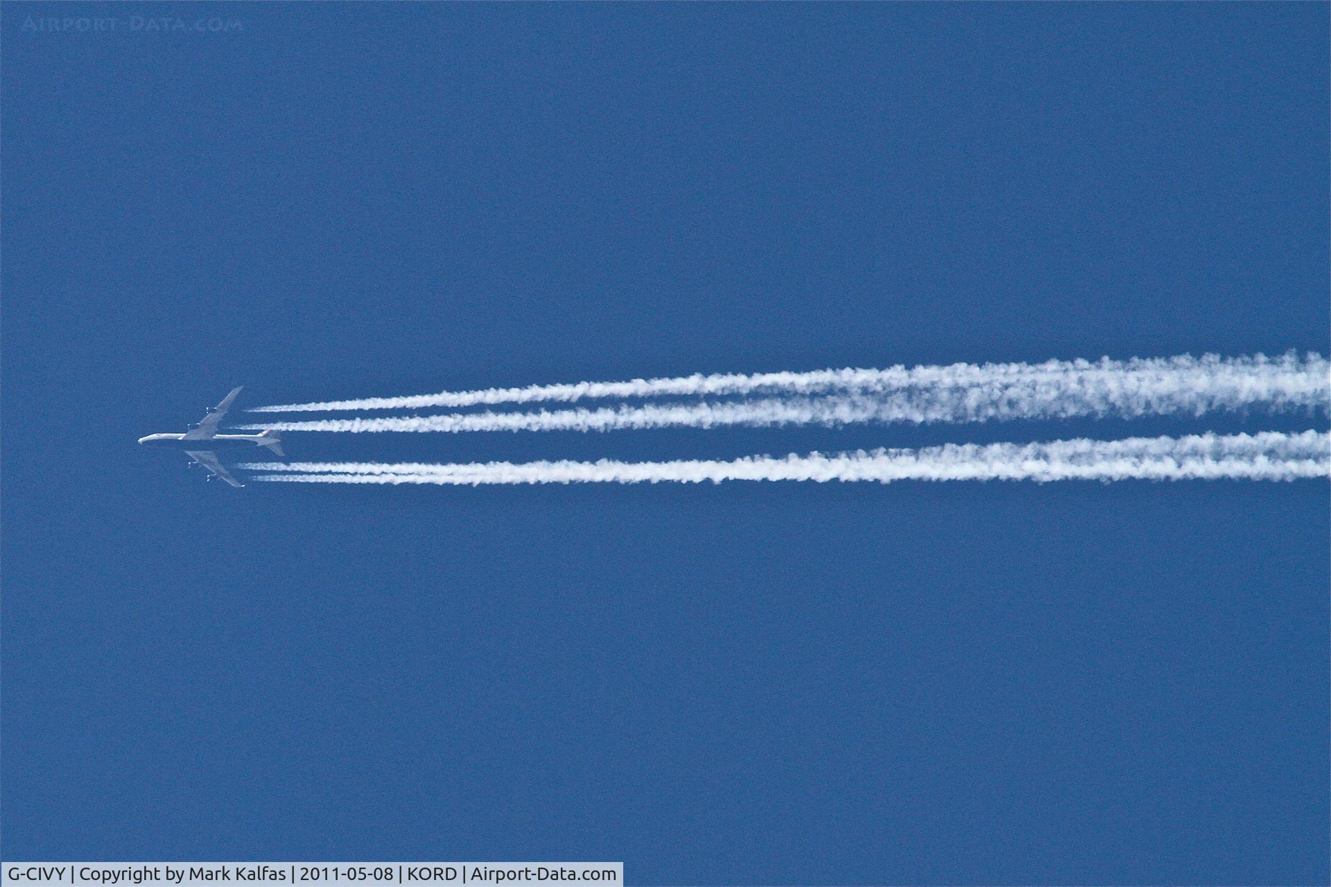 G-CIVY, 1998 Boeing 747-436 C/N 28853, British Airways Boeing 747-436, BAW193 from EGLL enroute to KDFW overhead at KORD at level 380 on a 220 heading.