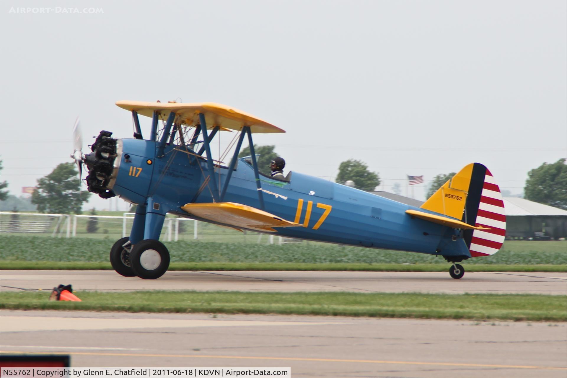 N55762, 1941 Boeing A75N1(PT17) C/N 75-1801, At the Quad Cities Air Show.  PT-17 41-8242