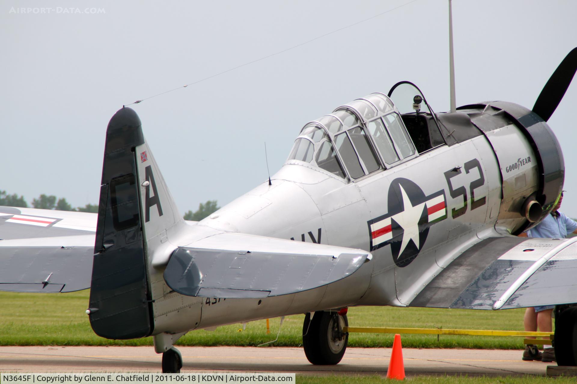 N3645F, 1943 North American SNJ-5 Texan Texan C/N 43779, At the Quad Cities Air Show.  Snj-5 BuNo 43779, ex-AT-6D 41-34540