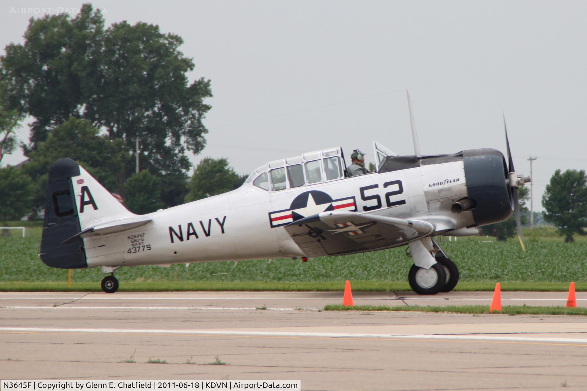 N3645F, 1943 North American SNJ-5 Texan Texan C/N 43779, At the Quad Cities Air Show.  Snj-5 BuNo 43779, ex-AT-6D 41-34540