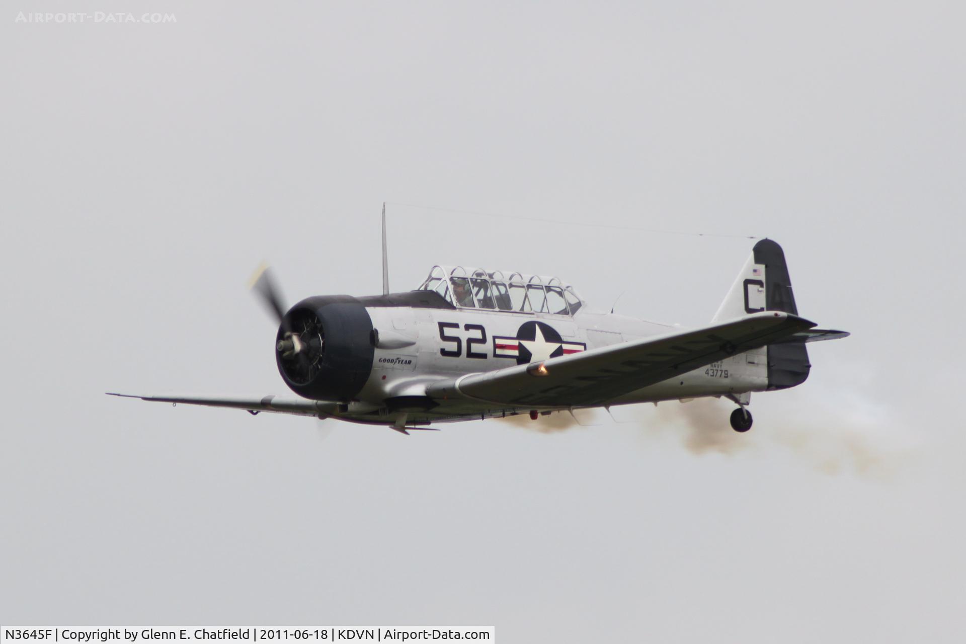 N3645F, 1943 North American SNJ-5 Texan Texan C/N 43779, At the Quad Cities Air Show.  Snj-5 BuNo 43779, ex-AT-6D 41-34540