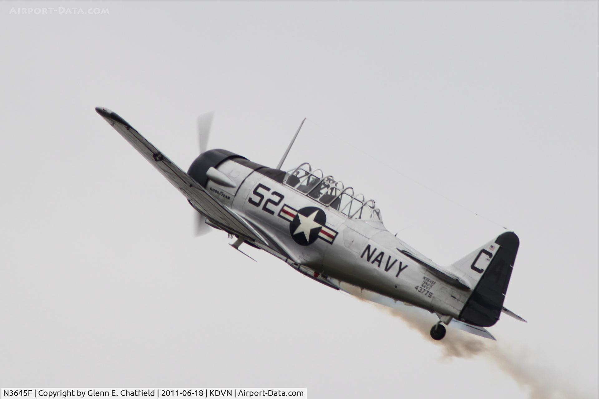 N3645F, 1943 North American SNJ-5 Texan Texan C/N 43779, At the Quad Cities Air Show.  Snj-5 BuNo 43779, ex-AT-6D 41-34540