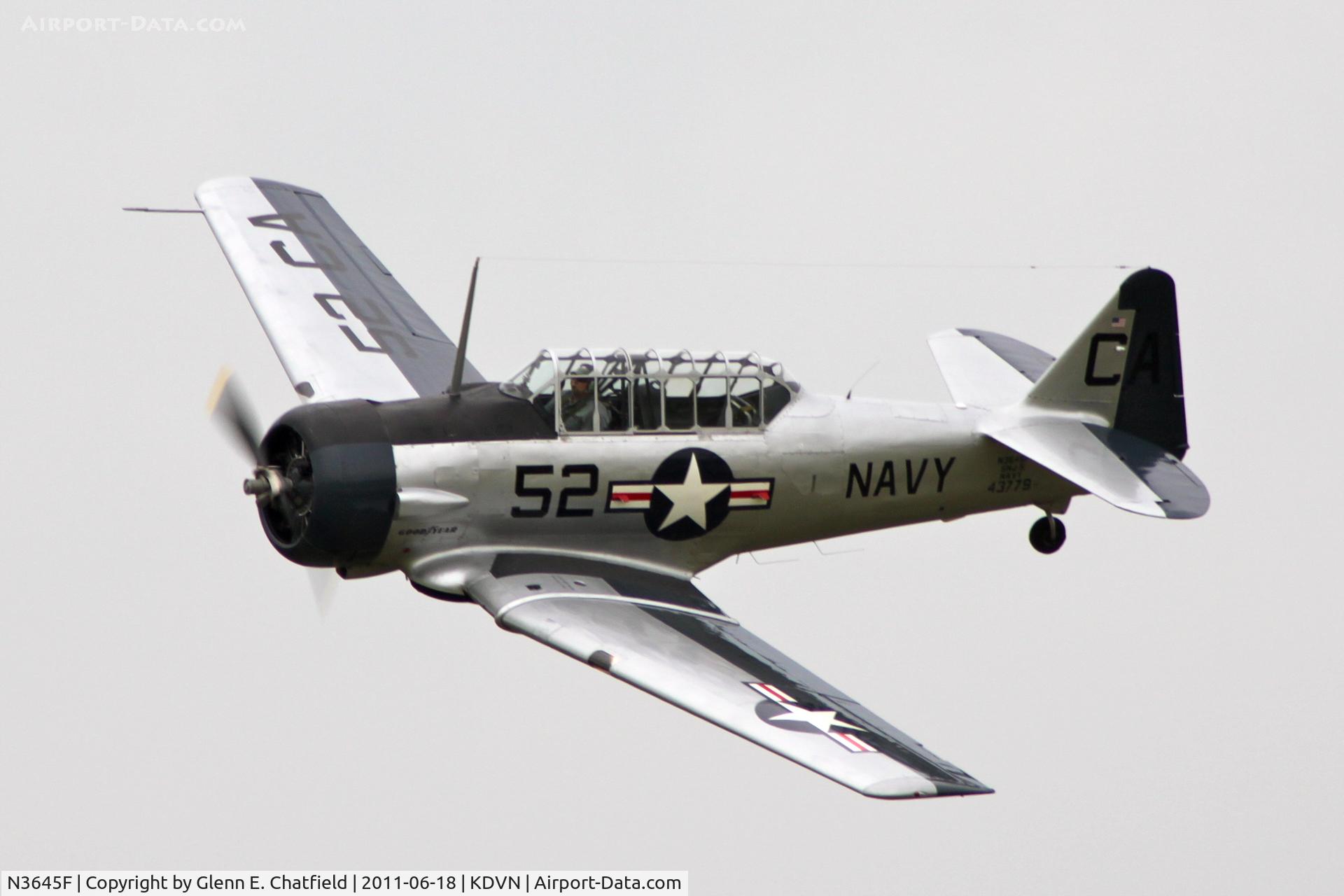 N3645F, 1943 North American SNJ-5 Texan Texan C/N 43779, At the Quad Cities Air Show.  Snj-5 BuNo 43779, ex-AT-6D 41-34540