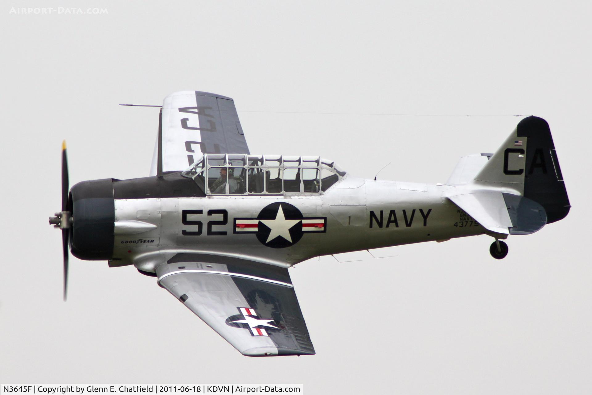 N3645F, 1943 North American SNJ-5 Texan Texan C/N 43779, At the Quad Cities Air Show.  Snj-5 BuNo 43779, ex-AT-6D 41-34540