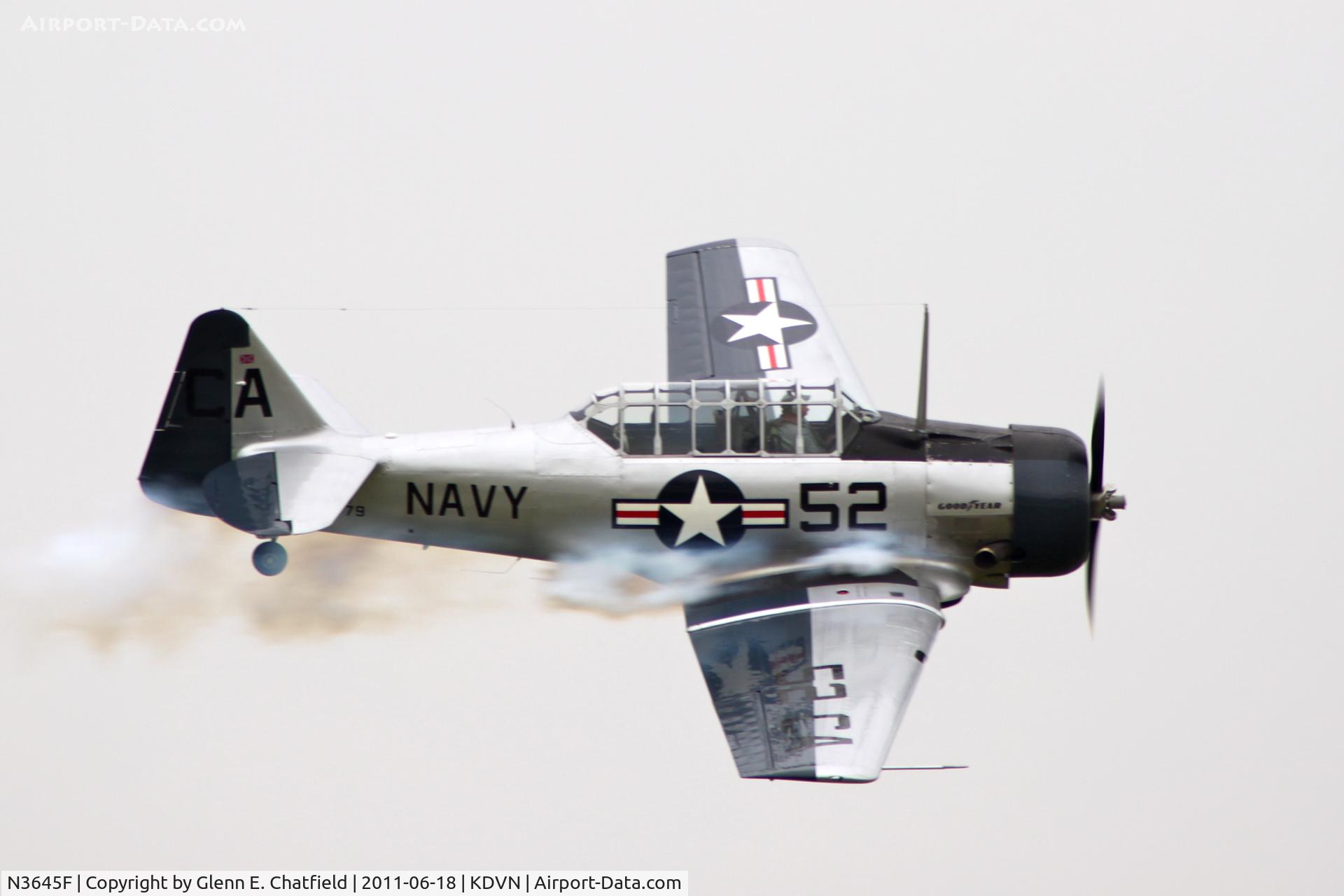 N3645F, 1943 North American SNJ-5 Texan Texan C/N 43779, At the Quad Cities Air Show.  Snj-5 BuNo 43779, ex-AT-6D 41-34540
