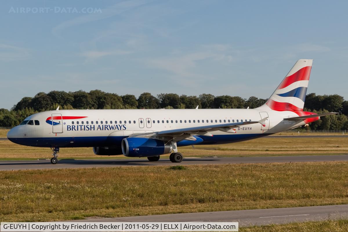 G-EUYH, 2010 Airbus A320-232 C/N 4265, taxying to the holding point RW24