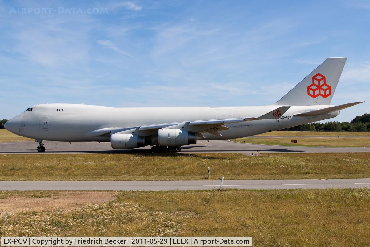 LX-PCV, 1999 Boeing 747-4R7F/SCD C/N 29732, taxying to the holding point RW24