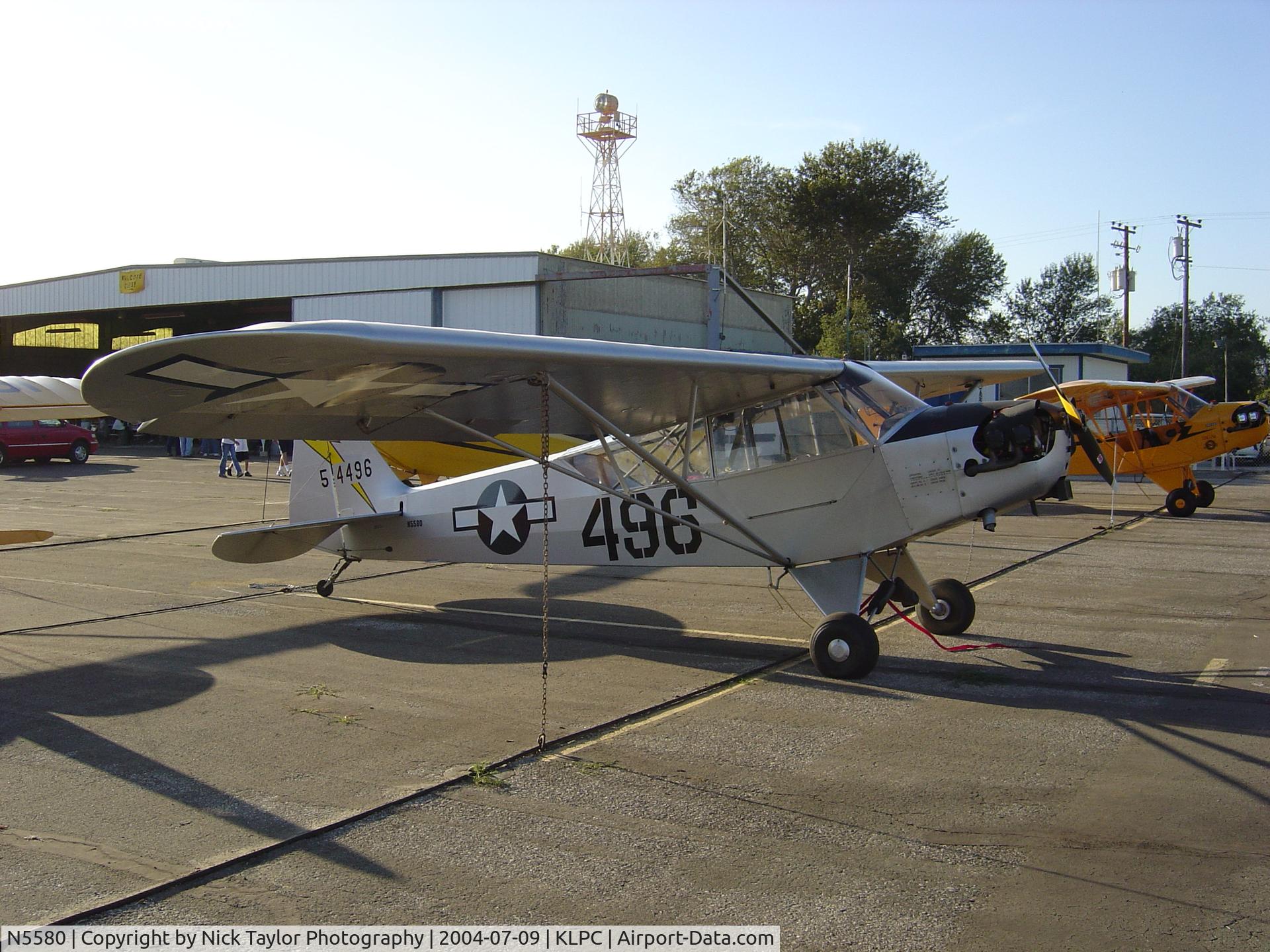 N5580, 1945 Piper L-4J Grasshopper (J3C-65D) C/N 13226, On display at the Lompoc Piper Cub Fly-in