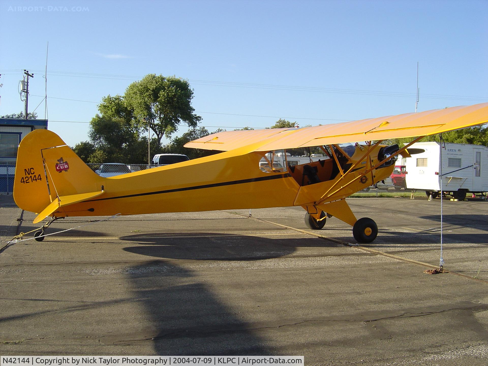 N42144, 1947 Piper J3C-65 Cub Cub C/N 14373, On display at the Lompoc Piper Cub Fly-in