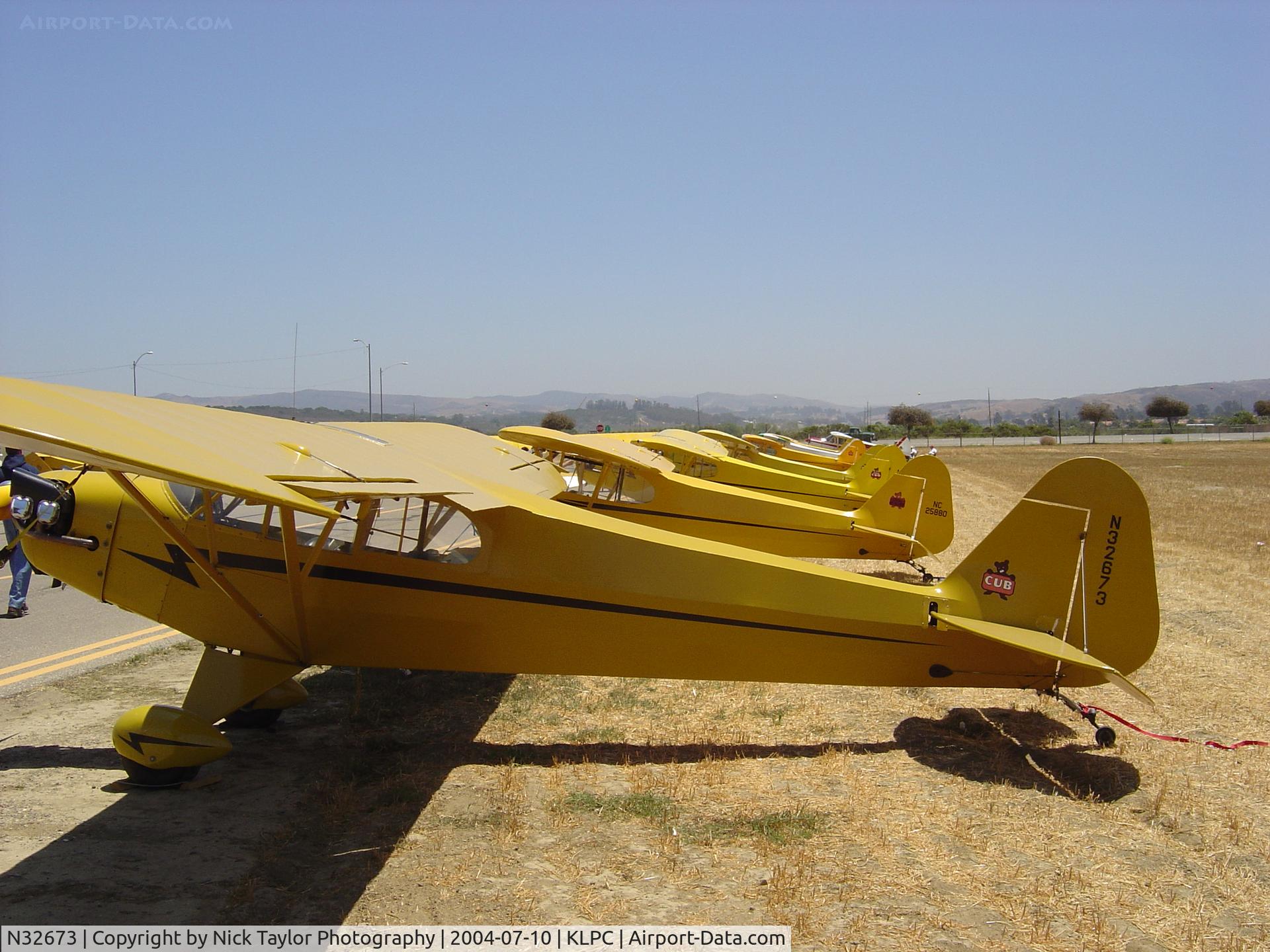 N32673, 1940 Piper J3C-65S Cub C/N 5532, On display at the Lompoc Piper Cub Fly-in