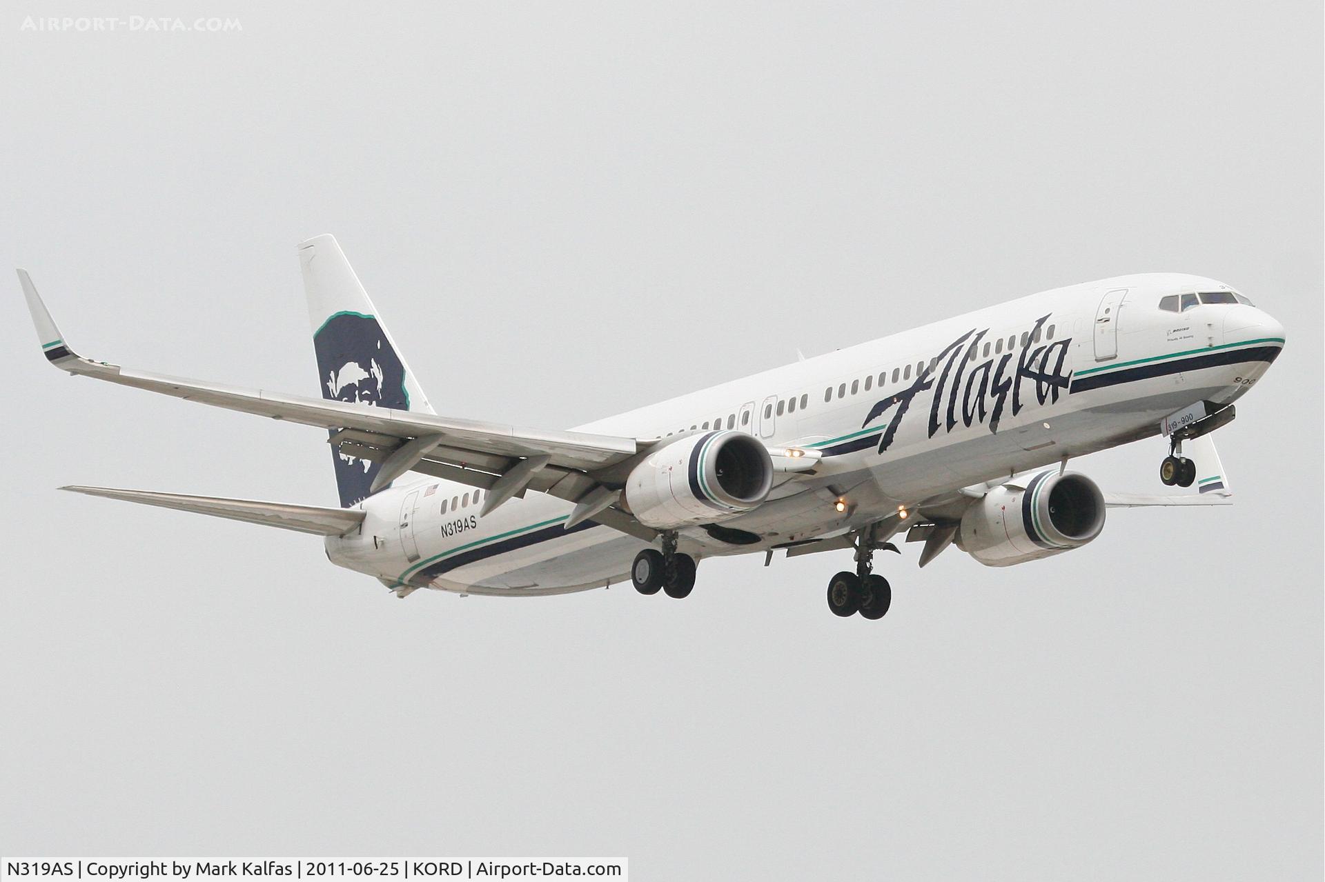 N319AS, 2003 Boeing 737-990 C/N 33679, Alaska Airlines Boeing 737-990, ASA20 arriving from KSEA, RWY 14R approach KORD.