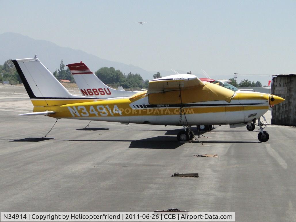 N34914, 1976 Cessna 177RG Cardinal C/N 177RG1020, Covered, tied down & parked in transient parking