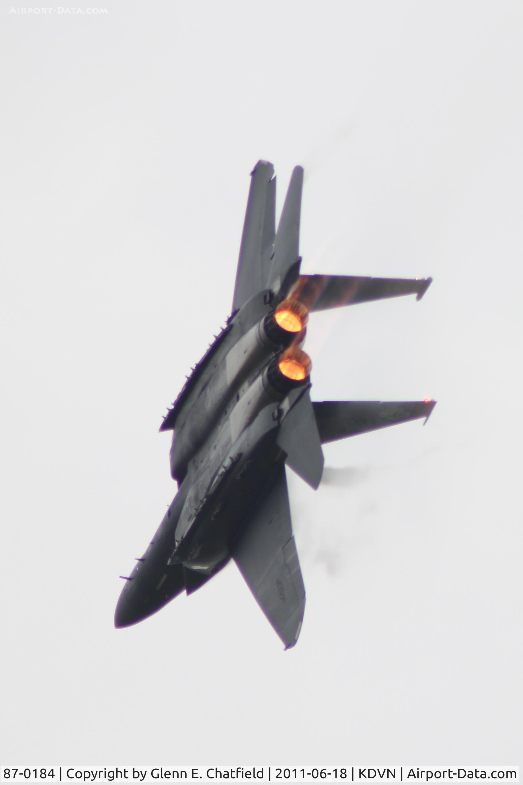 87-0184, 1987 McDonnell Douglas F-15E Strike Eagle C/N 1049/E024, At the Quad Cities Air Show.  Very humid, cloudy day.