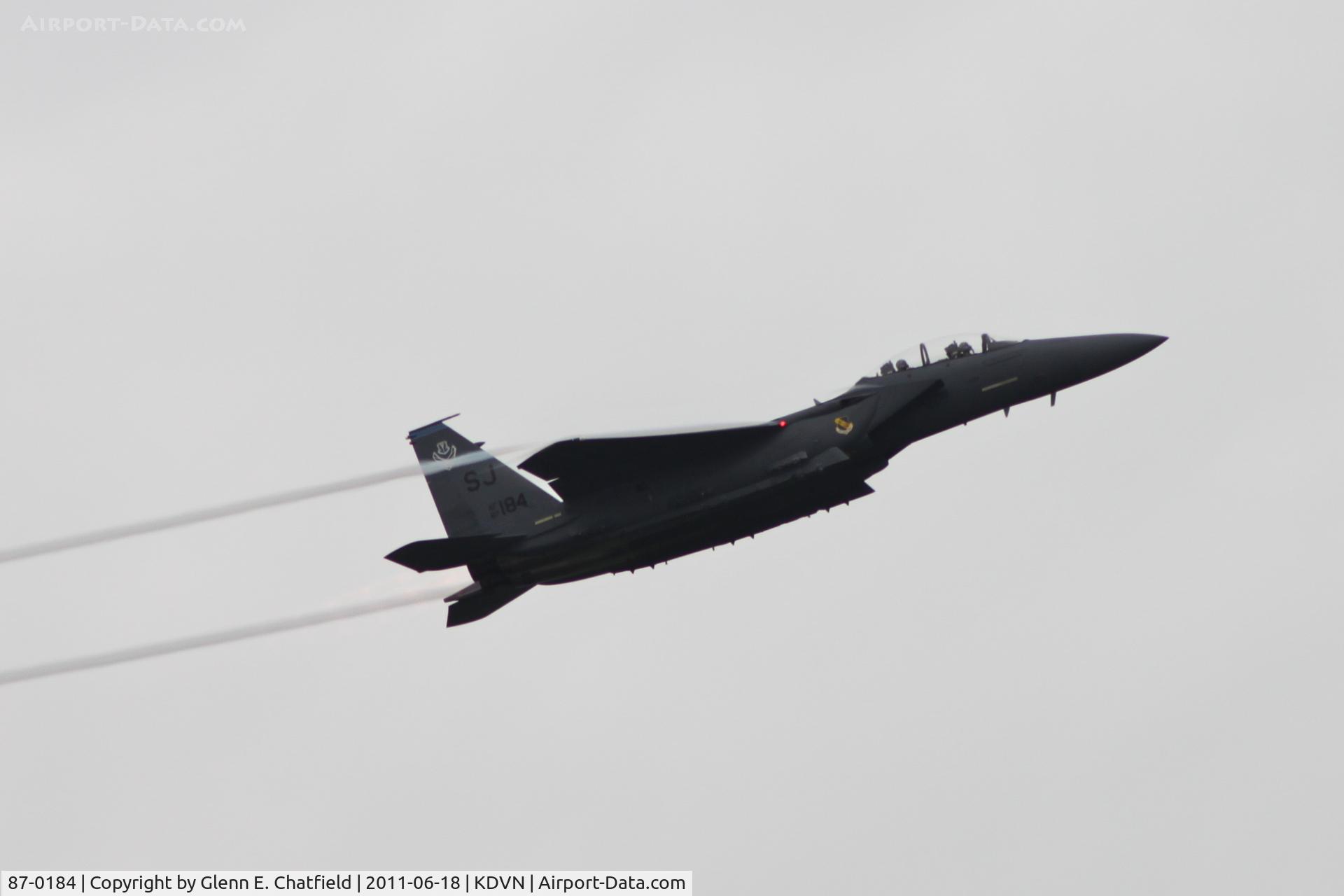 87-0184, 1987 McDonnell Douglas F-15E Strike Eagle C/N 1049/E024, At the Quad Cities Air Show.  Very humid, cloudy day.