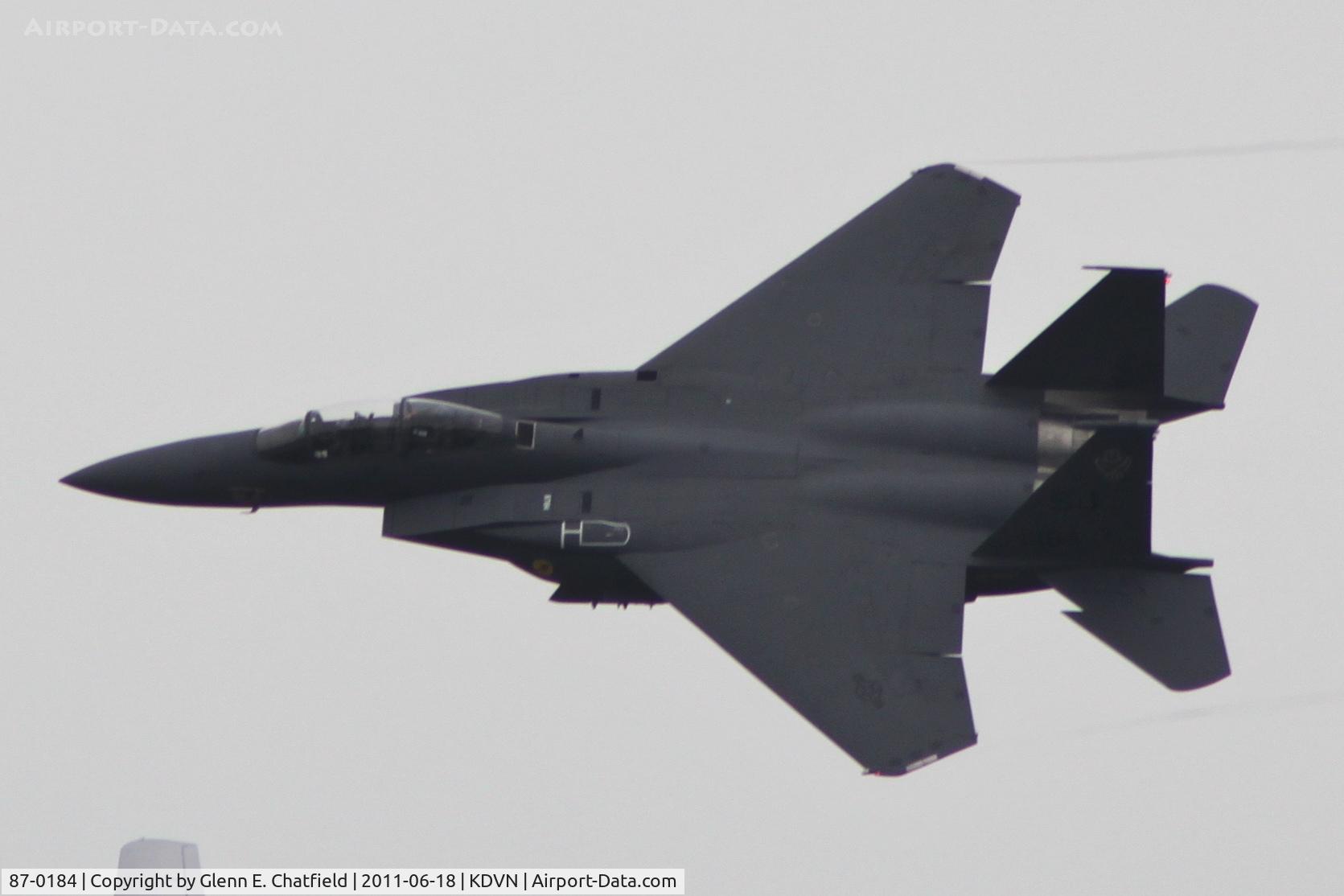 87-0184, 1987 McDonnell Douglas F-15E Strike Eagle C/N 1049/E024, At the Quad Cities Air Show.  Very humid, cloudy day.