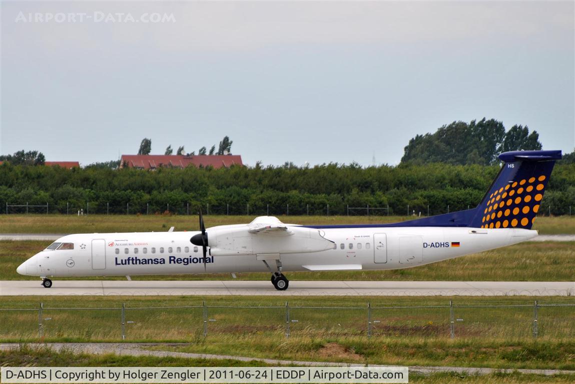 D-ADHS, 2001 De Havilland Canada DHC-8-402Q Dash 8 C/N 4044, From DUS - one of two legs a day.