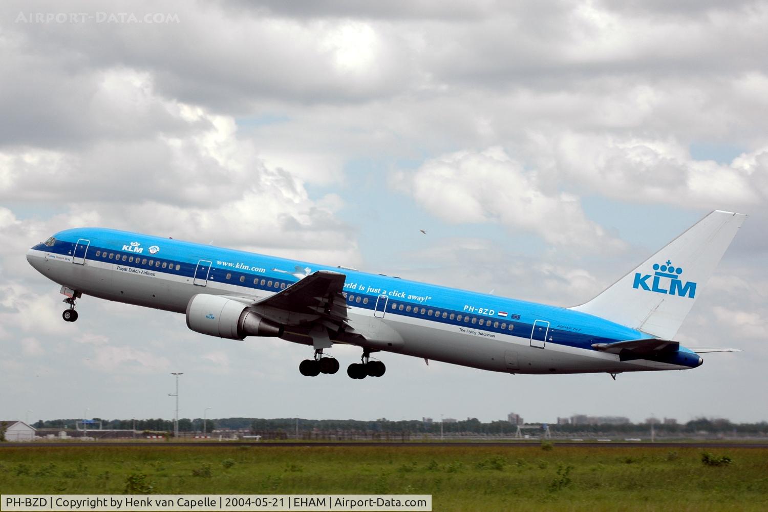 PH-BZD, 1996 Boeing 767-306/ER C/N 27610, Take-off of a KLM 767-300 from Schiphol airport.