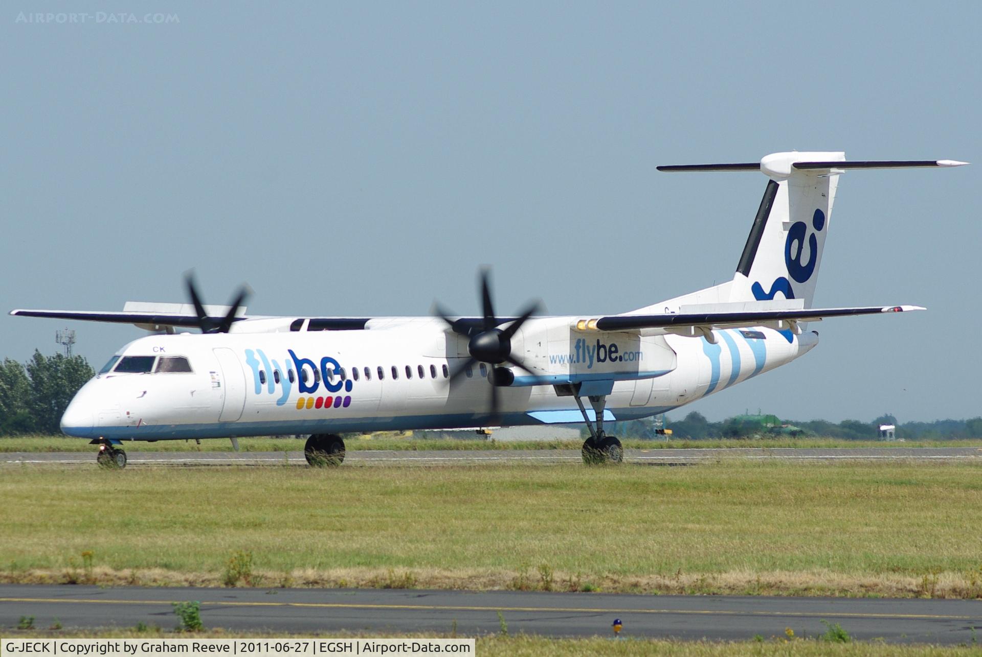 G-JECK, 2005 De Havilland Canada DHC-8-402Q Dash 8 C/N 4113, About to depart.