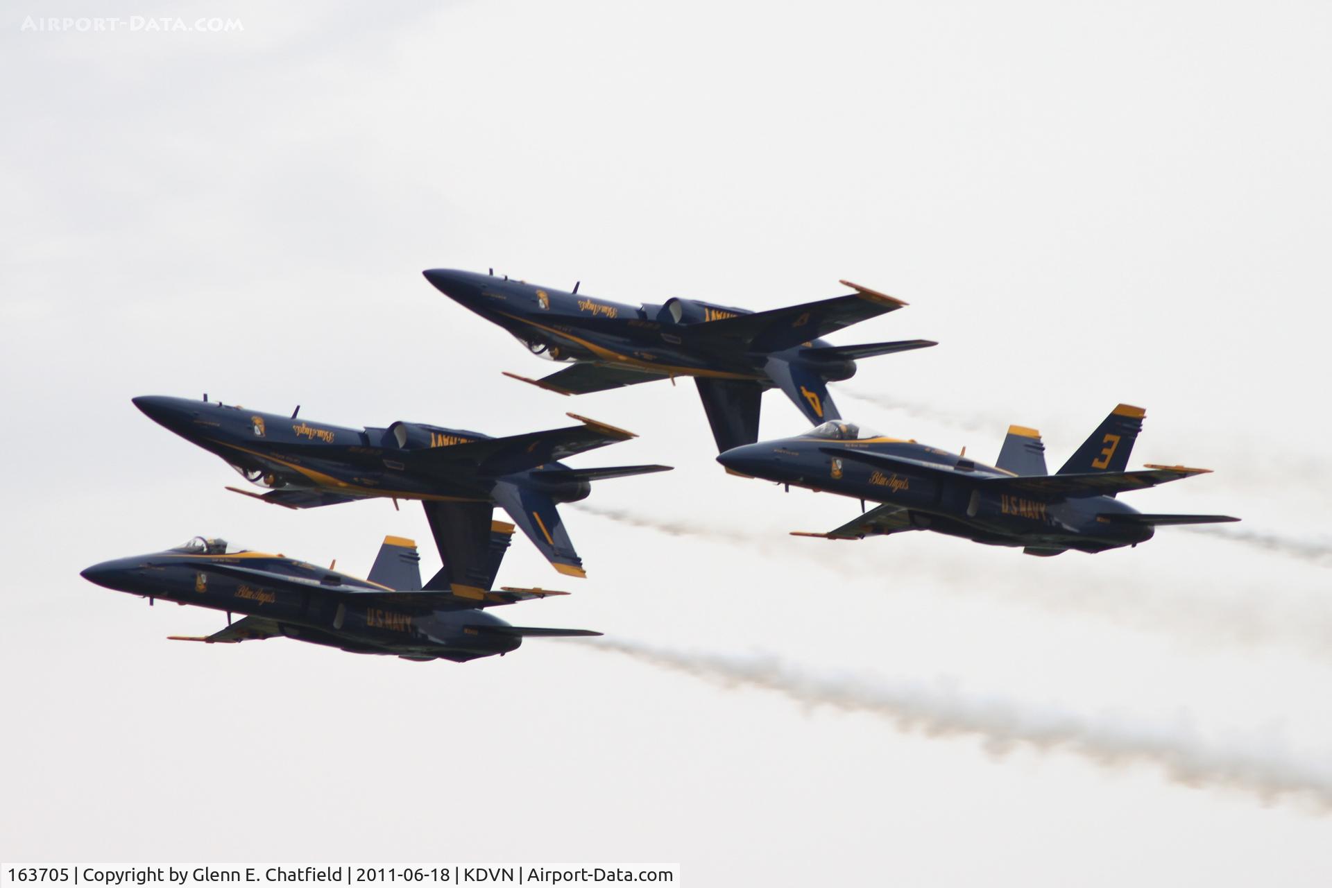 163705, 1988 McDonnell Douglas F/A-18C Hornet C/N 0767/C067, Quad Cities Air Show.  163705 is lead, #1