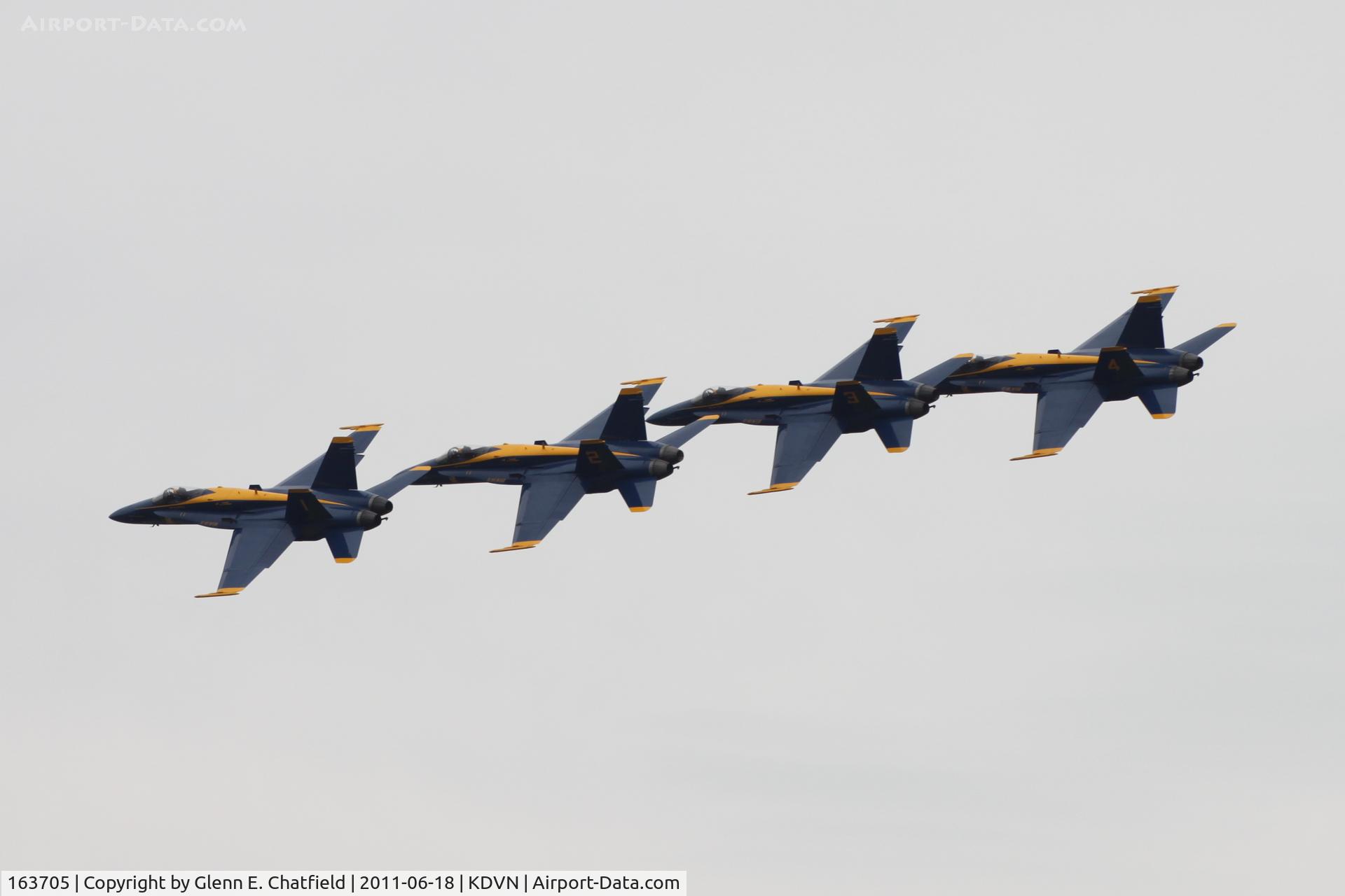 163705, 1988 McDonnell Douglas F/A-18C Hornet C/N 0767/C067, Quad Cities Air Show.  163705 is lead bird, #1