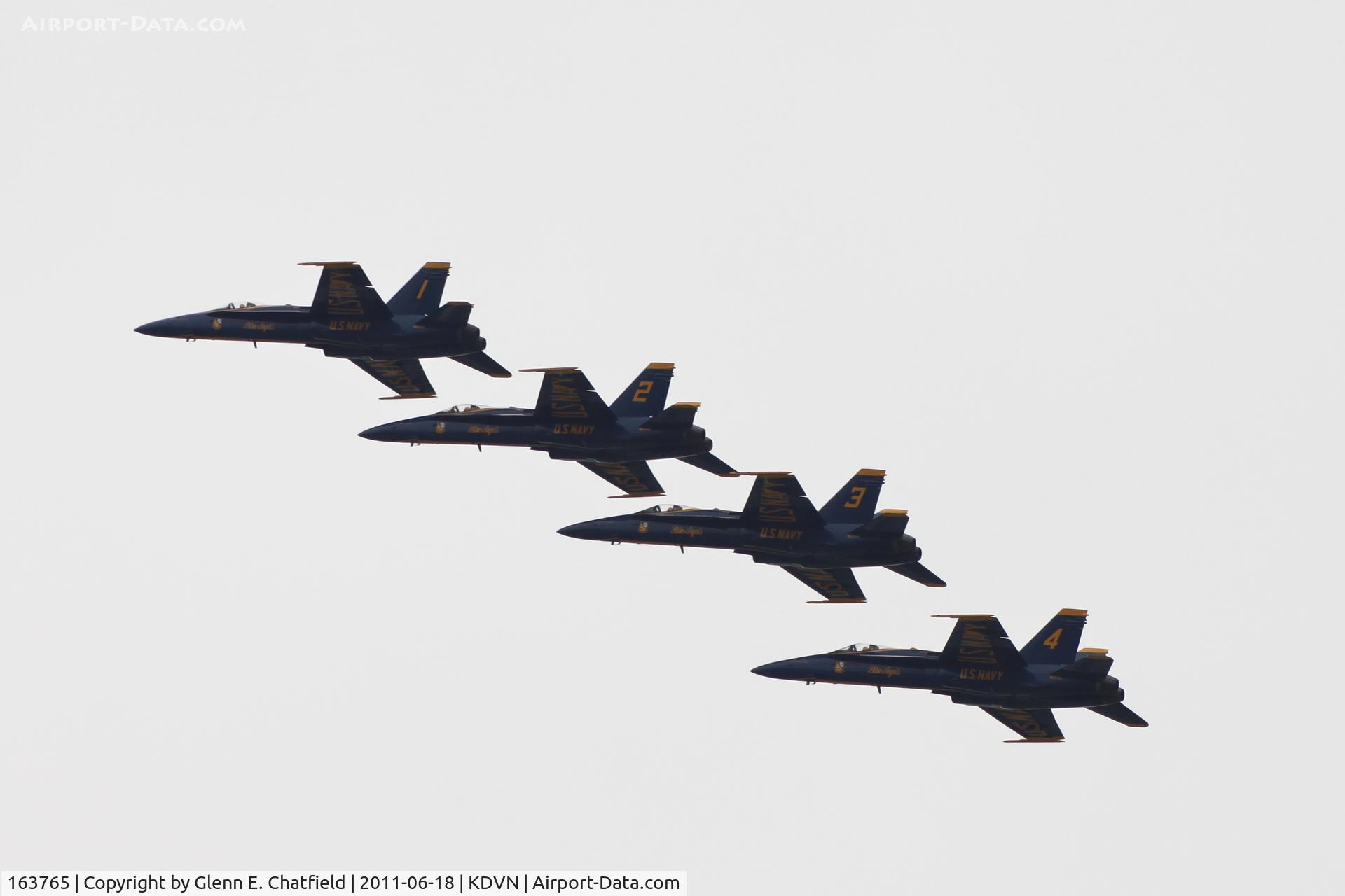 163765, 1989 McDonnell Douglas F/A 18C Hornet C/N 0845/C122, Quad Cities Air show. 163765 is #4, trail aircraft