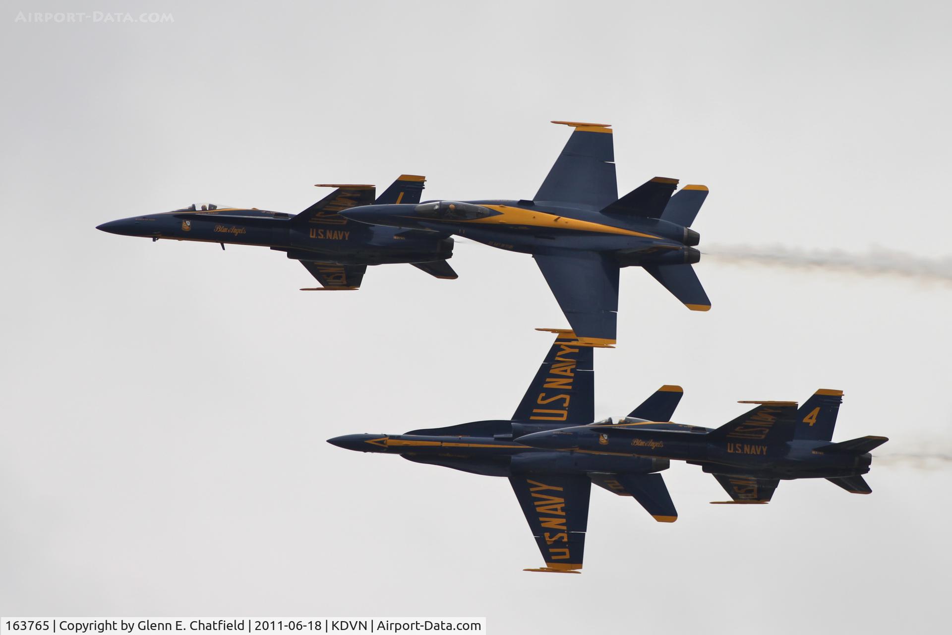 163765, 1989 McDonnell Douglas F/A 18C Hornet C/N 0845/C122, Quad Cities Air show. 163765 is #4, trail aircraft