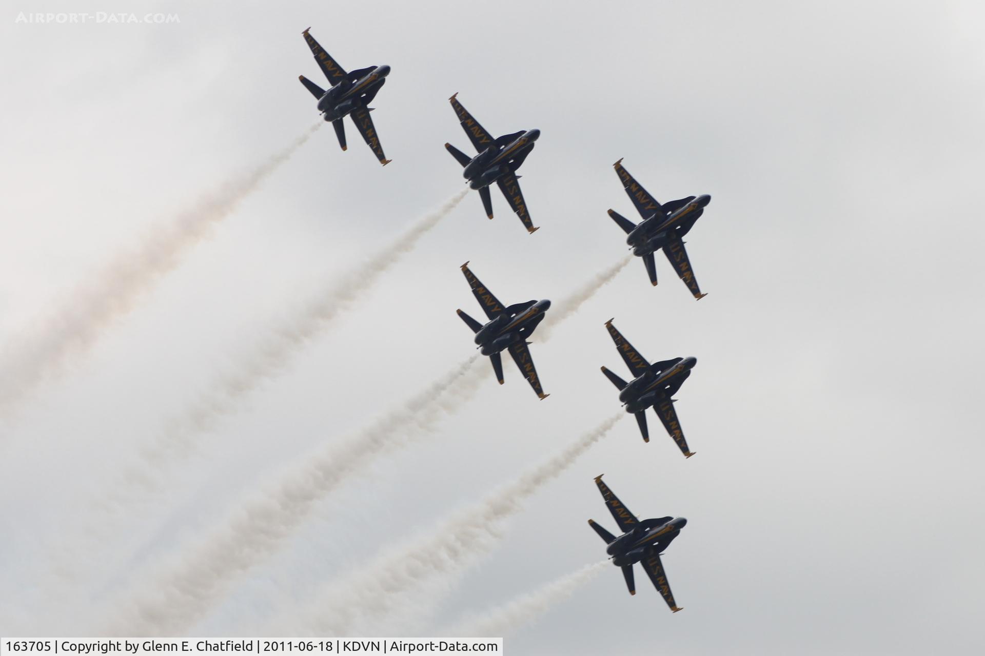 163705, 1988 McDonnell Douglas F/A-18C Hornet C/N 0767/C067, Quad Cities Air show. Blue Angel #1 is 163705, lead