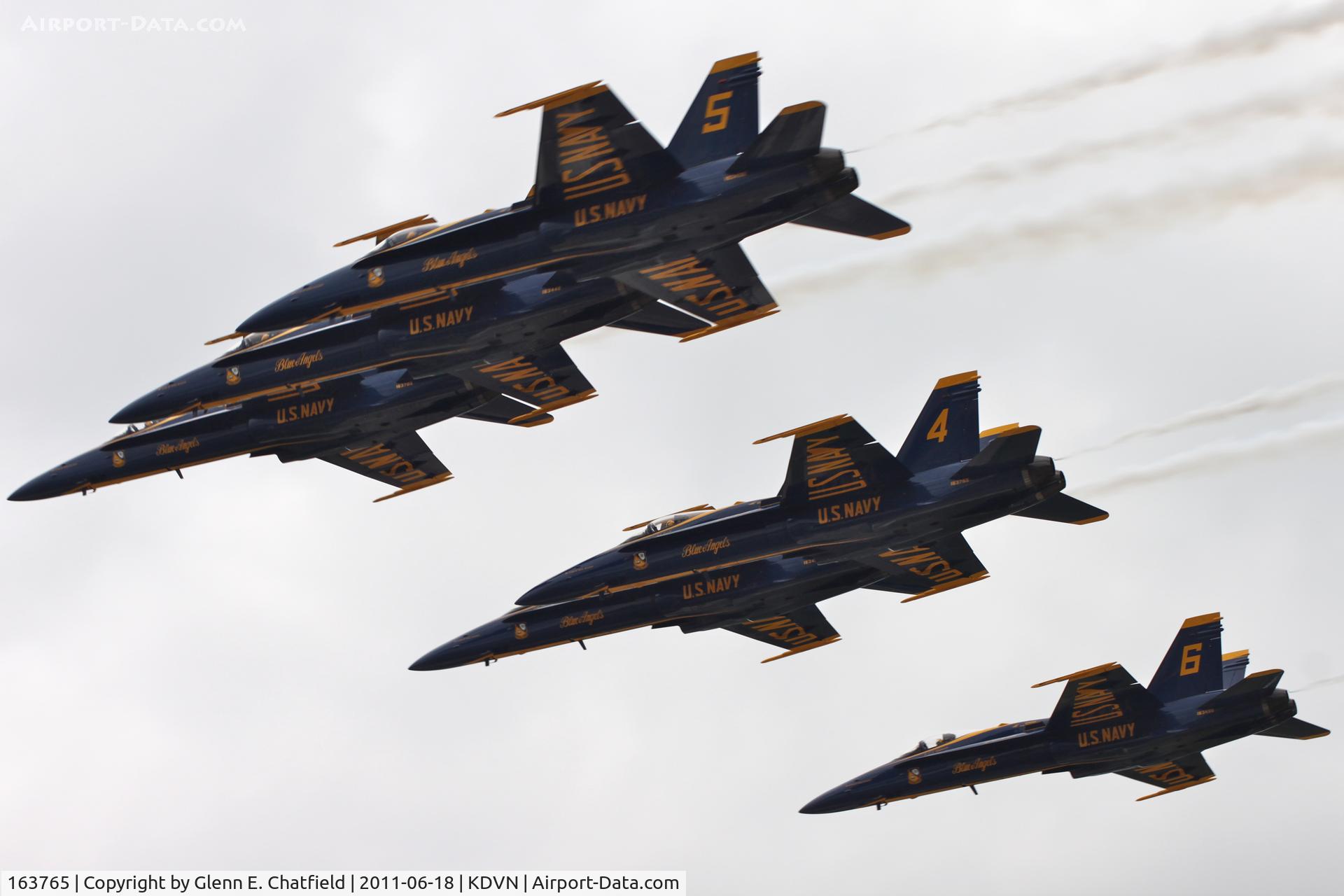 163765, 1989 McDonnell Douglas F/A 18C Hornet C/N 0845/C122, Quad Cities Air show. 163765 is Blue Angel #4