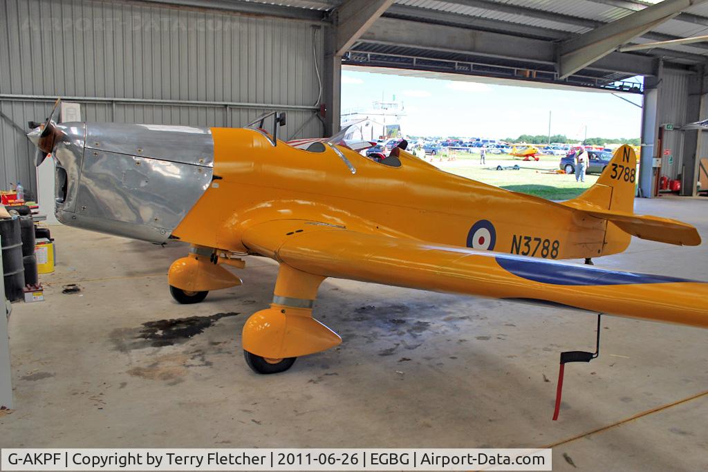 G-AKPF, 1941 Miles M14A Hawk Trainer 3 C/N 2228, 1941 Miles Aircraft Ltd MILES M14A HAWK TRAINER 3, c/n: 2228 hangared at Leicester
