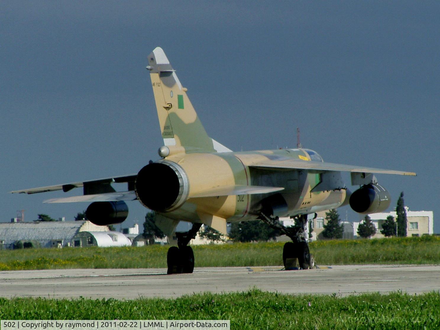 502, 2000 Dassault Mirage F.1ED C/N 502, Mirage F1 502 Libyan Air Force. Pilot diverted to Malta after refusing to attack Benghazi during the Libyan conflict.