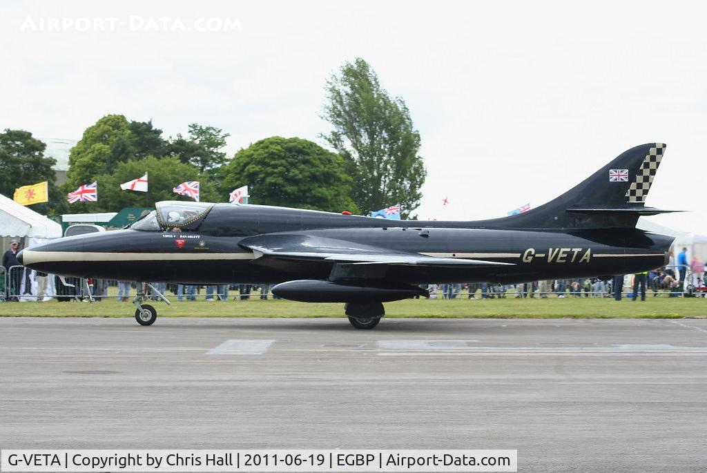 G-VETA, 1958 Hawker Hunter T.7 C/N 41H-693751, Hunter of Team Viper taxiing in after its display at the Cotswold Airshow