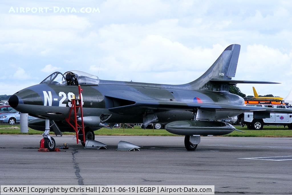 G-KAXF, 1956 Hawker Hunter F.6A C/N S4/U/3361, parked on the flight line prior to its display at the Cotswold Airshow
