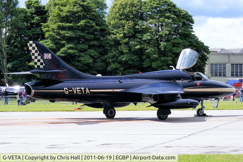 G-VETA, 1958 Hawker Hunter T.7 C/N 41H-693751, parked on the flight line prior to its display at the Cotswold Airshow