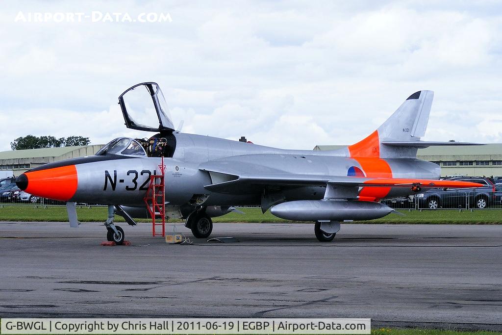 G-BWGL, 1959 Hawker Hunter T.8C C/N 41H/695946, parked on the flight line prior to its display at the Cotswold Airshow