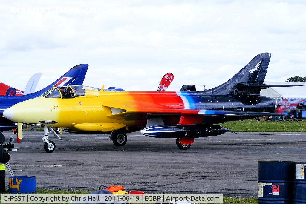 G-PSST, 1959 Hawker Hunter F.58A C/N HABL-003115, parked on the flight line prior to its display at the Cotswold Airshow