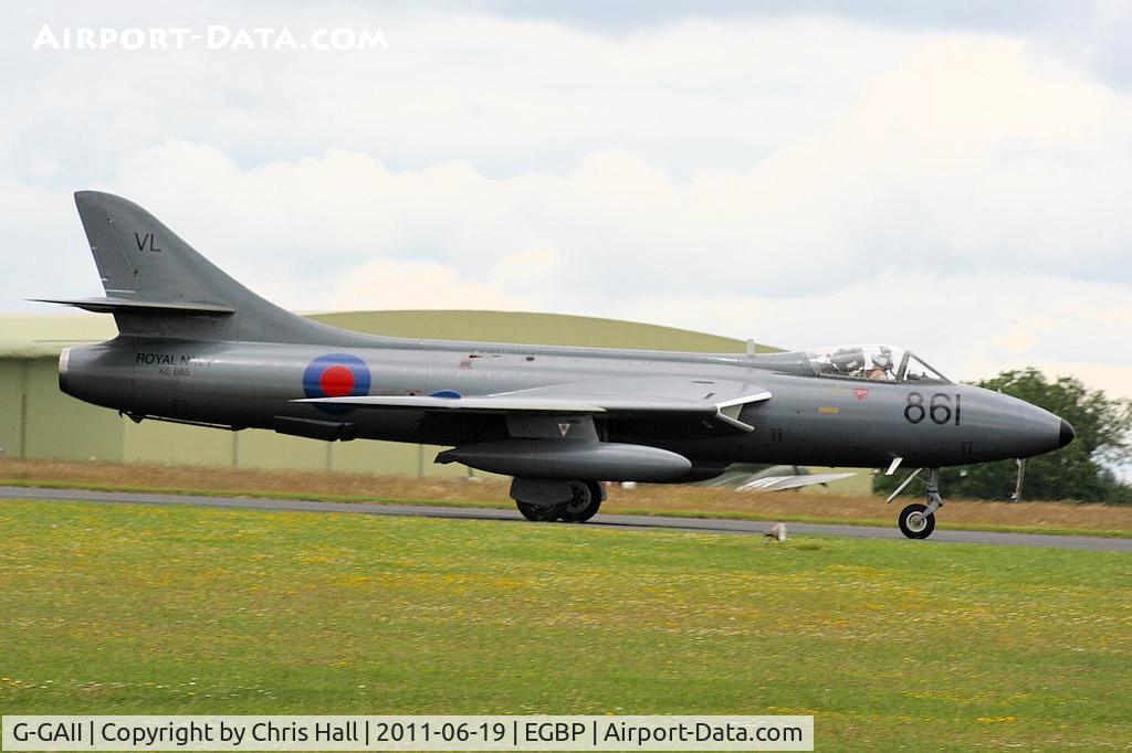 G-GAII, 1955 Hawker Hunter GA.11 C/N HABL-003028, taxiing along the runway prior to its display at the Cotswold Airshow