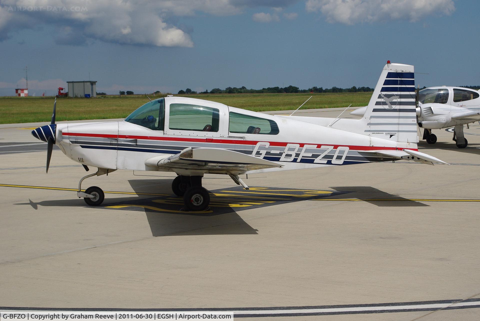 G-BFZO, 1978 Grumman American AA-5A Cheetah C/N AA5A-0697, Parked at Norwich.