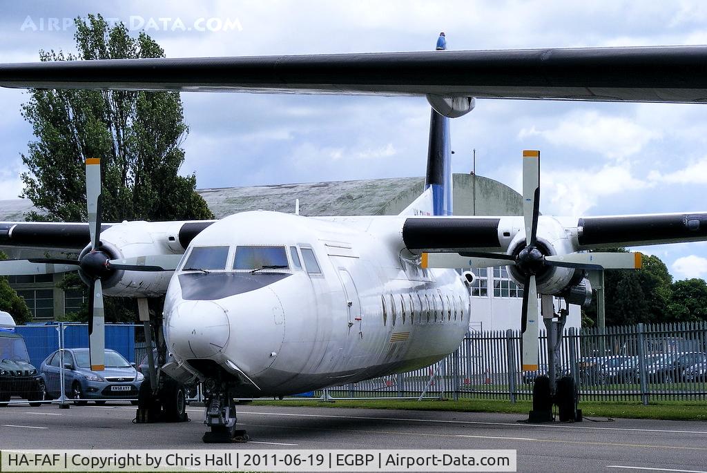 HA-FAF, 1982 Fokker F-27-500 Friendship C/N 10632, ex Farnair Hungary F-27 stored at Kemble