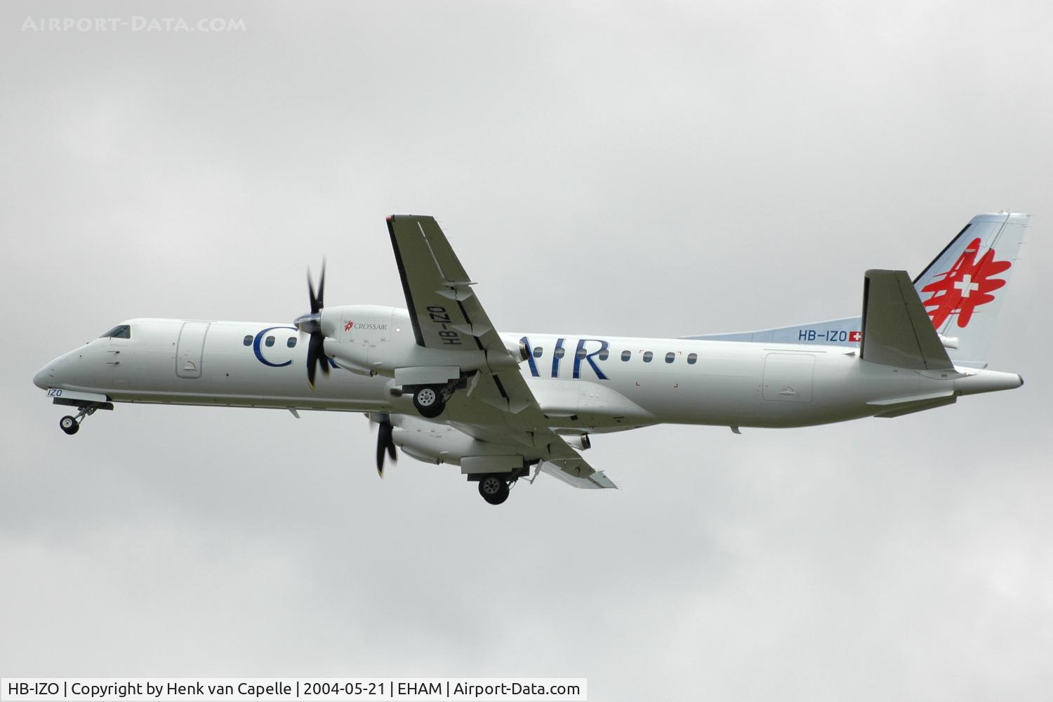 HB-IZO, 1995 Saab 2000 C/N 2000-029, Crossair Saab 2000 taking off from Schiphol airport.