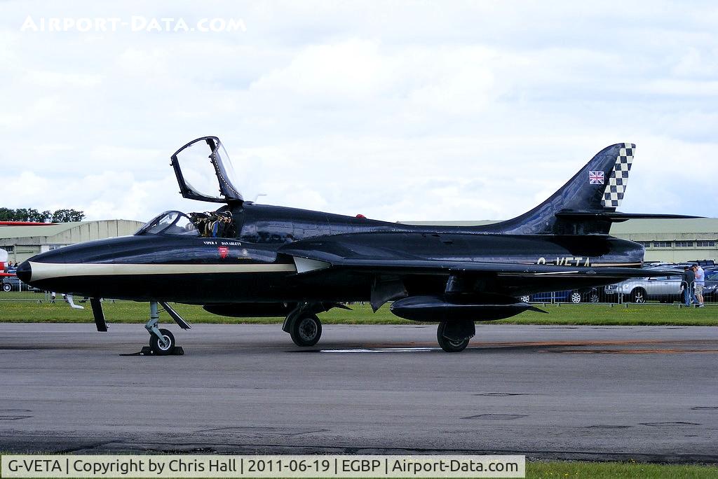 G-VETA, 1958 Hawker Hunter T.7 C/N 41H-693751, parked on the flight line prior to its display at the Cotswold Airshow