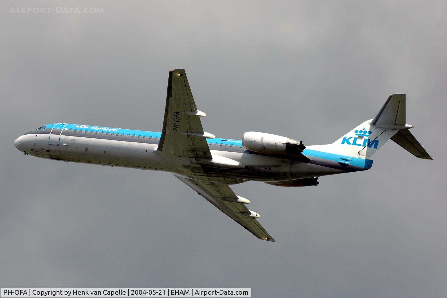 PH-OFA, 1988 Fokker 100 (F-28-0100) C/N 11246, KLM Fokker 100 turning away after take off from Schiphol airport.