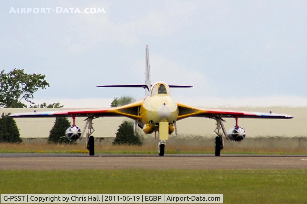G-PSST, 1959 Hawker Hunter F.58A C/N HABL-003115, 'Miss demeamour' taxiing in after its solo display at the Cotswold Airshow